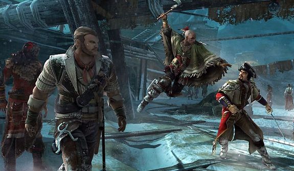 The action is intense in the multiplayer part of the video game Assassin&#39;s Creed III. 