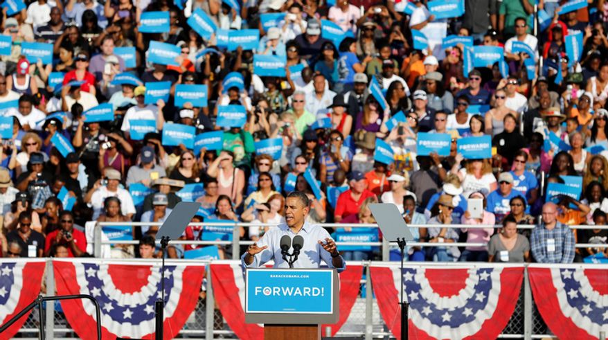 President Obama speaks Nov. 4, 2012, during a campaign event at McArthur High School in Hollywood, Fla. (Associated Press)