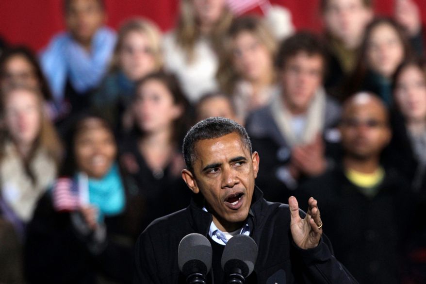 President Obama speaks Nov. 4, 2012, at a campaign rally at the Community College of Aurora in Aurora, Colo. (Associated Press)