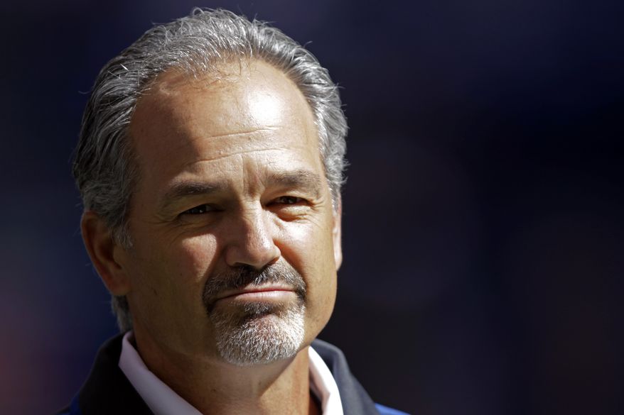 FILE - In this Sept. 23, 2012, file photo, Indianapolis Colts head coach Chuck Pagano appears before an NFL football game against the Jacksonville Jaguars in Indianapolis. On Monday, Nov. 5, Dr. Larry Cripe, Pagano's physician, told The Associated Press that the Indianapolis coach's leukemia, which has sidelined him for more than a month, was in "complete remission." (AP Photo/AJ Mast, File)