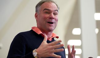 Virginia Sen.-elect Tim Kaine speaks at a press conference at his campaign headquarters in Richmond, Va., on Nov. 7, 2012, the day after after winning the election. (Andrew Harnik/The Washington Times)