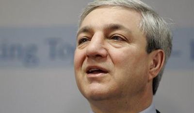 ** FILE ** In this March 7, 2007, file photo, Penn State University President Graham Spanier speaks during a news conference at the Penn State Milton S. Hershey Medical Center in Hershey, Pa. (AP Photo/Carolyn Kaster, File)