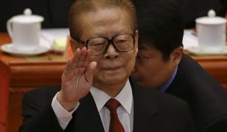 Former Chinese President Jiang Zemin attends the opening session of the 18th Communist Party Congress on Nov. 8, 2012, at the Great Hall of the People in Beijing. (Associated Press)