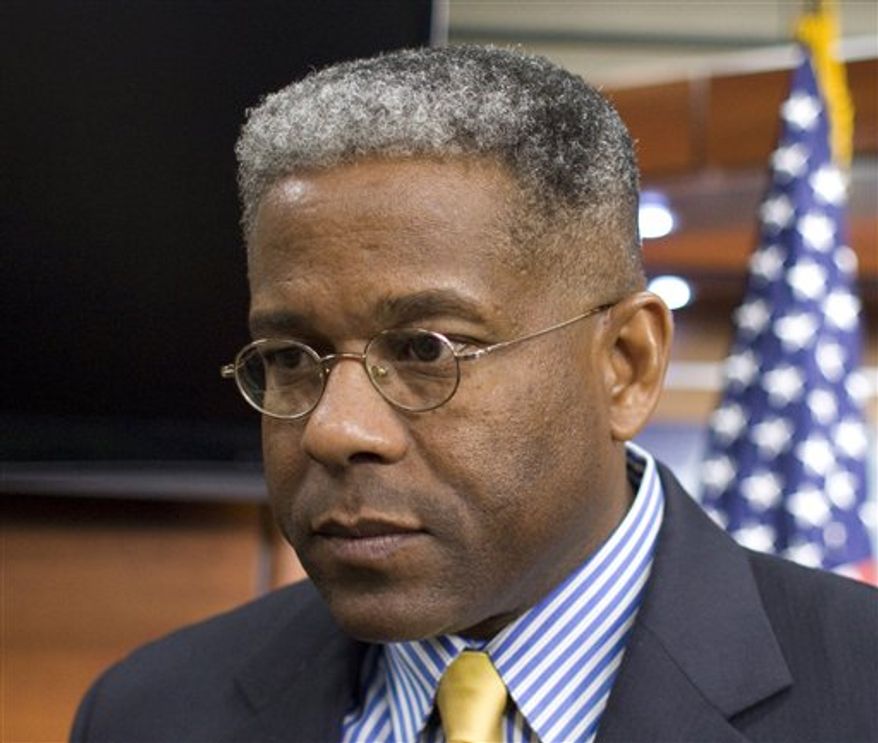 ** FILE ** This Oct. 4, 2011, photo shows Rep. Allen West, Florida Republican, during a news conference on Capitol Hill in Washington. (AP Photo/Harry Hamburg)