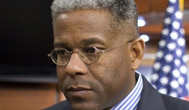 **FILE** Rep. Allen West, Florida Republican, is seen here during an Oct. 4, 2011, news conference on Capitol Hill in Washington. (Associated Press)