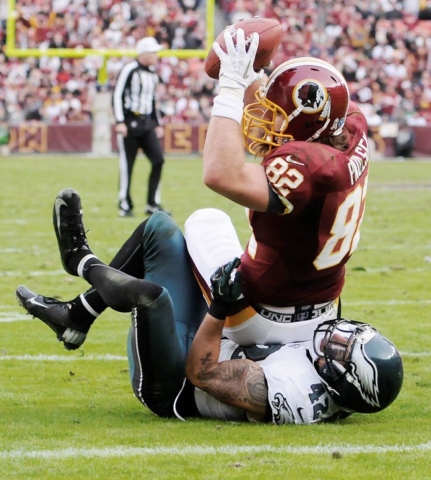 Preston keres/special to the Washington Times
Tight end Logan Paulsen scored on this 17-yard catch, and Aldrick Robinson had a 49-yarder in the second quarter.