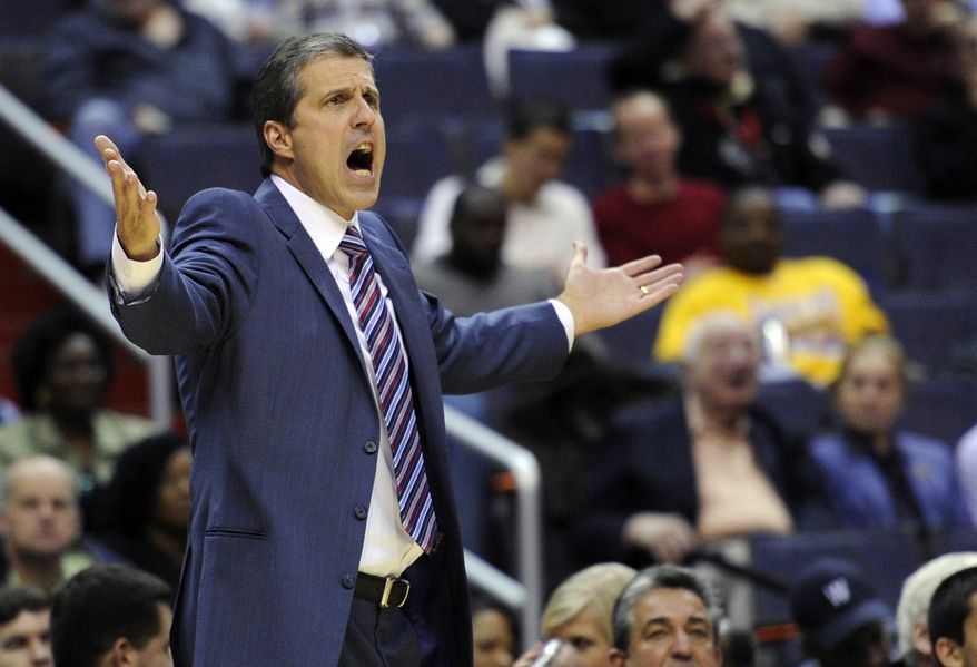 Washington Wizards head coach Randy Wittman gestures during the second half of an NBA basketball game against the Utah Jazz, Saturday, Nov. 17, 2012, in Washington. The Jazz won 83-76. (AP Photo/Nick Wass)