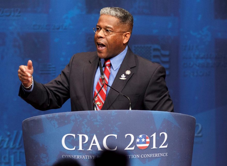 ** FILE ** Then-Rep. Allen B. West, Florida Republican, speaks on Feb. 10, 2012, at the Conservative Political Action Conference in Washington. (Associated Press)