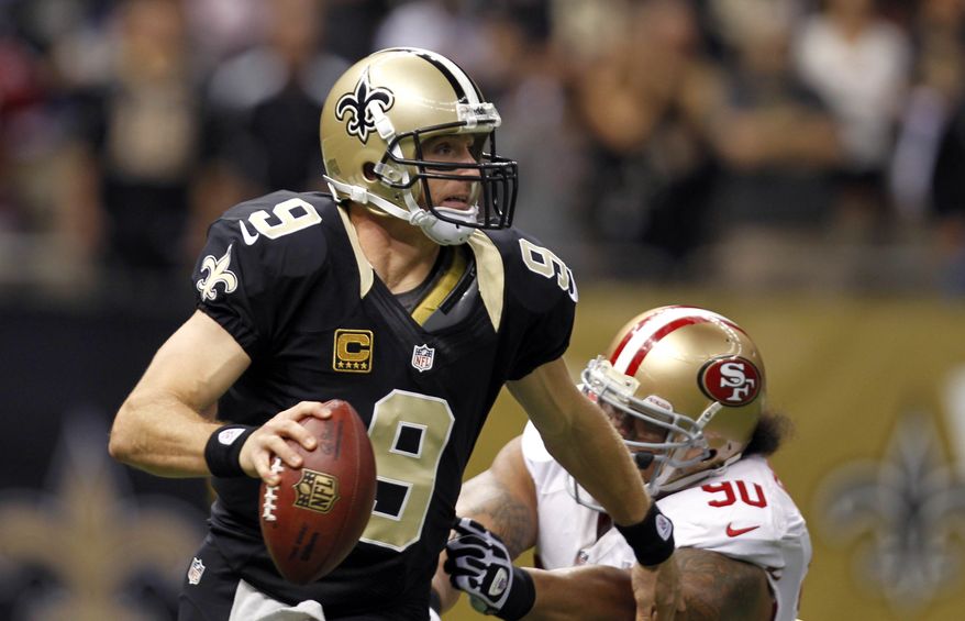 Drew Brees and New Orleans lost to San Francisco, falling even with Washington at 5-6. The Redskins defeated the Saints in Week 1, a potential tiebreaker in the NFC playoff picture. (AP Photo/Gerald Herbert)