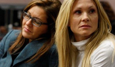 Attorney Ellen Torregrossa-O’Connor (left) supports former “Melrose Place” actress Amy Locane-Bovenizer as a New Jersey jury announces Tuesday she is guilty of vehicular homicide. She faces five to 10 years in prison. (The Star-Ledger via Associated Press)