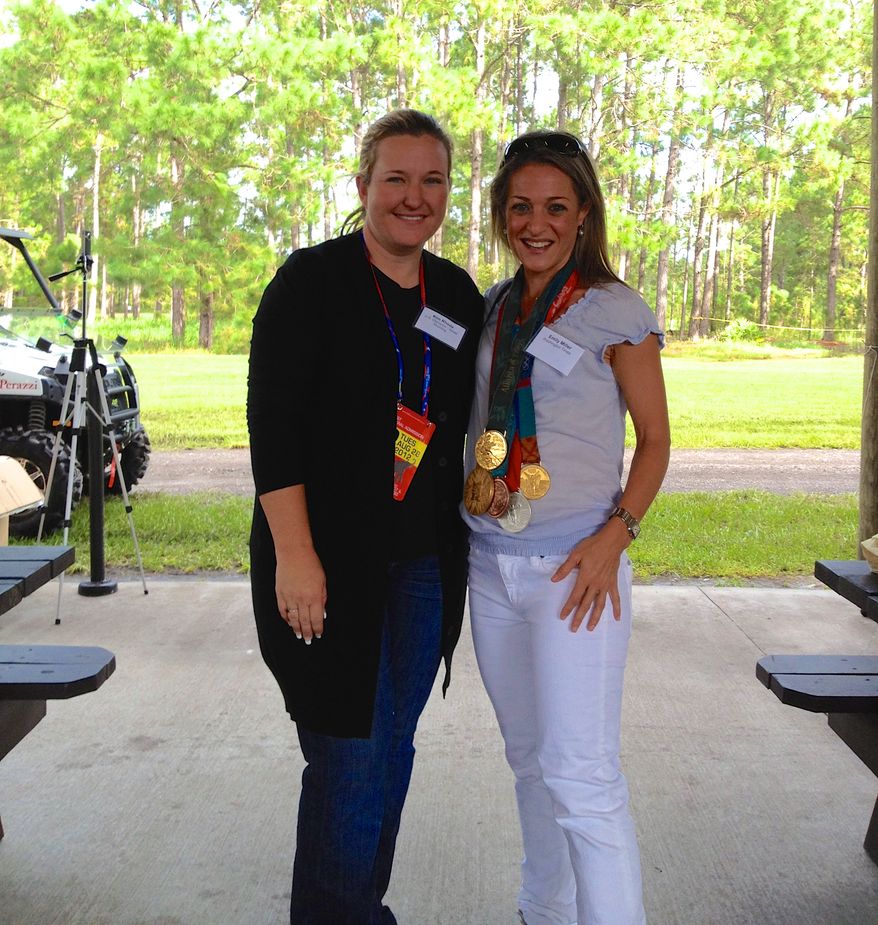 Five-time Olympian medal winner in shooting Kim Rhode with TWT's Emily Miller.