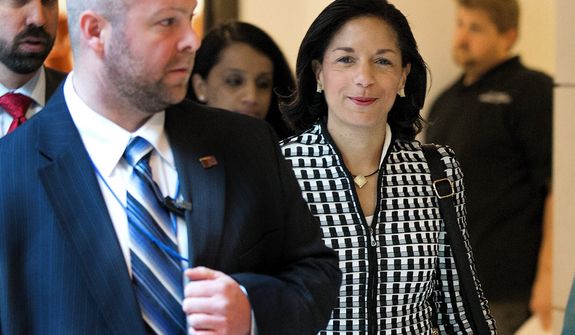 UN Ambassador Susan Rice arrives for a meeting on Capitol Hill in Washington Wednesday, Nov. 28, 2012, with Sen. Susan Collins, R- Maine and Sen. Corker, R-Tenn., to discuss the Benghazi terrorist attack. Rice continued her fight Wednesday to win over skeptics in the Senate who could block her chances at becoming the next U.S. secretary of state, while Republican lawmakers said they were even more troubled after face-to-face meetings with her over the handling of the Sept. 11 deadly attack on the U.S. Consulate in Benghazi, Libya.  (AP Photo/ Evan Vucci)