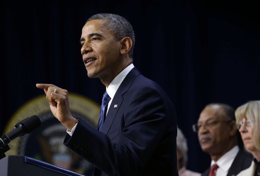 President Obama speaks in the Eisenhower Executive Office Building on the White House campus in Washington on Wednesday, Nov. 28, 2012, about how Americans would see their taxes go up if Congress fails to extend the middle-class tax cuts. The president said he believes that members of both parties can reach a framework on a debt-cutting deal before Christmas. (AP Photo/Pablo Martinez Monsivais)