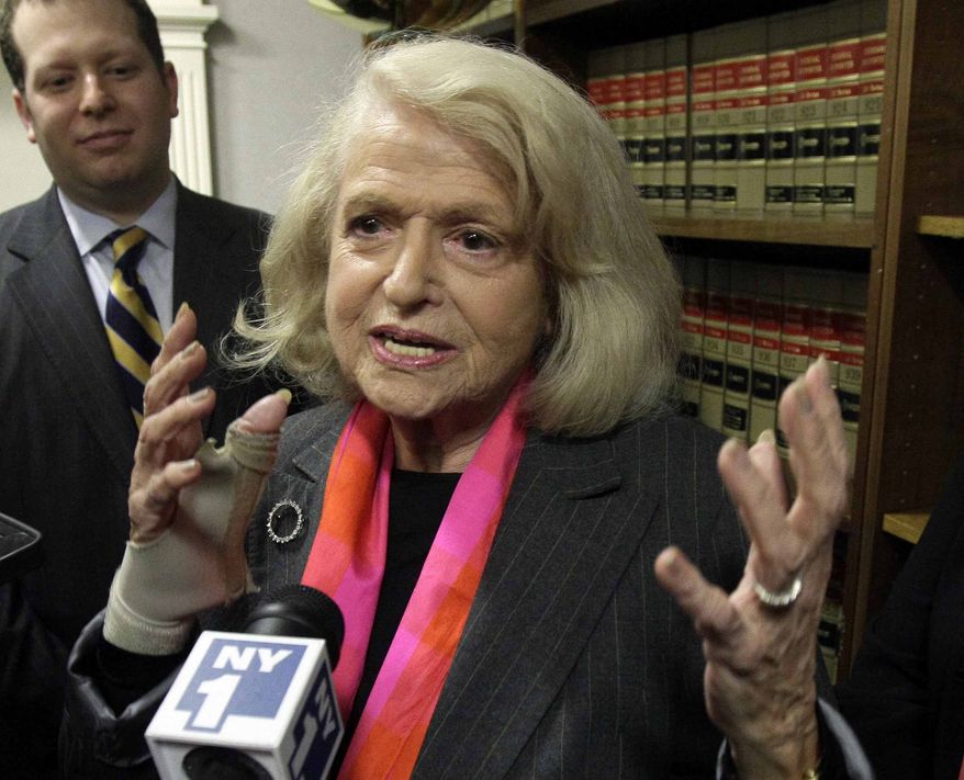 ** FILE ** This Oct. 18, 2012, file photo shows Edith Windsor interviewed at the offices of the New York Civil Liberties Union, in New York. The fight over gay marriage is shifting from the ballot box to the Supreme Court. Three weeks after voters in three states backed it, the justices meet Friday to decide whether they should deal sooner rather than later with the idea that the Constitution gives people the right to marry regardless of a couple's sexual orientation. (AP Photo/Richard Drew, File)