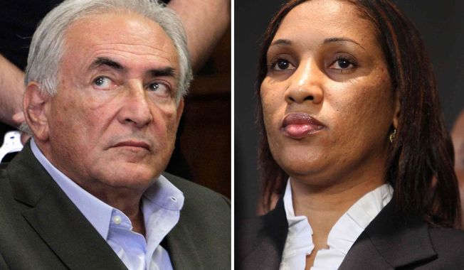 This combo made from file photos shows former International Monetary Fund chief leader Dominique Strauss-Kahn on May 19, 2011, left, and Nafissatou Diallo on July 28, 2011, in New York. (AP Photo, File)

