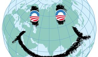 Illustration Obama&#x27;s Global Makeover by Greg Groesch for The Washington Times
