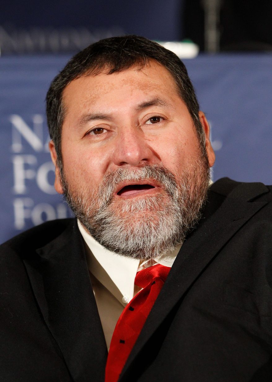 Inductee Gabe Rivera, a former defensive tackle for Texas Tech, speaks during the announcement of the 2012 College Football Hall of Fame class, Tuesday, Dec. 4, 2012, in New York. (AP Photo/Jason DeCrow)