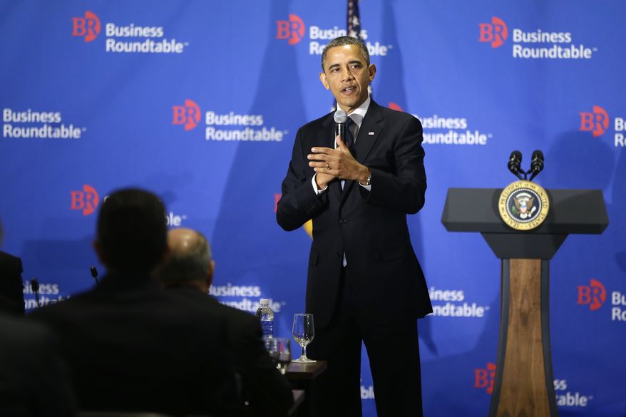 President Obama speaks about the "fiscal cliff" before the Business Roundtable, an association of chief executive officers, in Washington on Wednesday, Dec. 5, 2012. (AP Photo/Charles Dharapak)