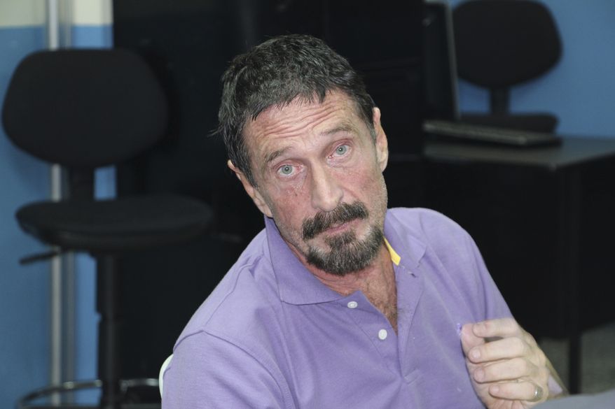Software company founder John McAfee is pictured on Wednesday, Dec. 5, 2012, in Guatemala City after being arrested for entering Guatemala illegally. (AP Photo/Guatemalan National Police) ** FILE **