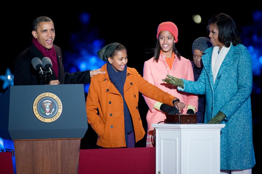 President Obama and the first family light the National Christmas Tree on the Ellipse2. (Andrew Harnik/The Washington Times)