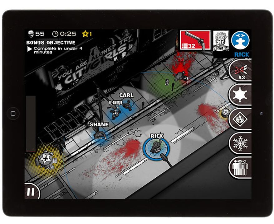 A solo player enjoys squad-based action in the iPad game The Walking Dead: Assault.