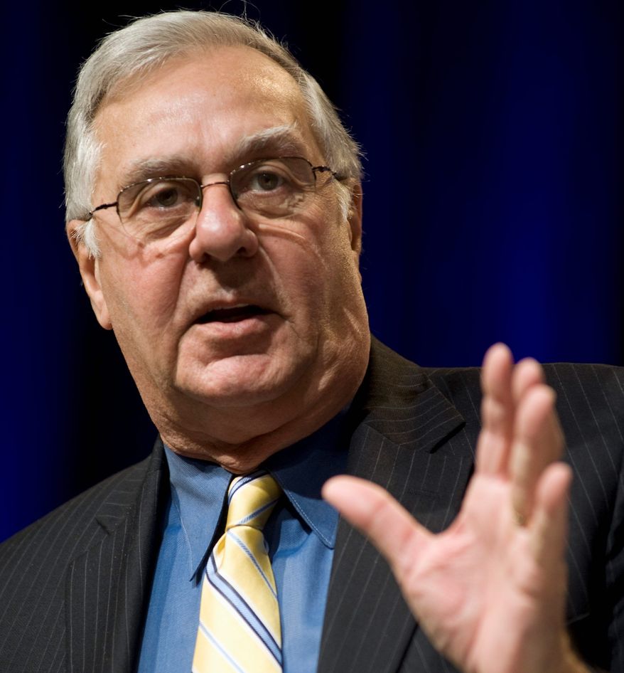** FILE ** This Feb. 18, 2010 photo shows former House Majority Leader Dick Armey speaking in Washington. Eased out with an $8 million payout provided by an influential GOP fundraiser, Armey says he has left a conservative Tea Party group, FreedomWorks, because of an internal split over the group's future direction. (AP Photo/Cliff Owen)