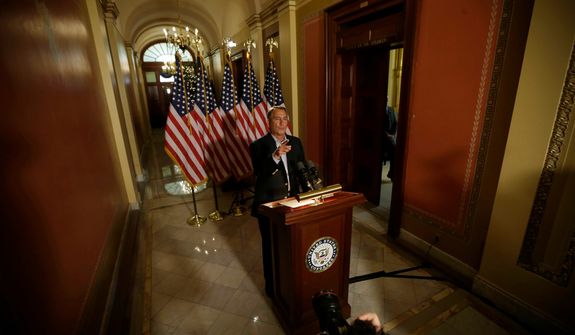 **FILE** House Speaker John Boehner, Ohio Republican, speaks Dec. 7, 2012, during a news conference on Capitol Hill in Washington to discuss the pending &quot;fiscal cliff.&quot; (Associated Press)
