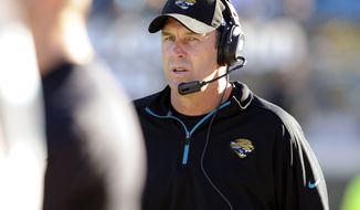 Jacksonville Jaguars head coach Mike Mularkey paces the sidelines during the second half of an NFL football game against the Tennessee Titans, Sunday, Nov. 25, 2012, in Jacksonville, Fla. The Jaguars beat the Titans 24-19. (AP Photo/Stephen Morton)