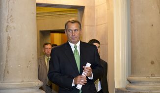 House Speaker John Boehner of Ohio leaves his office and walks to the House floor to deliver remarks about negotiations with President Obama on the fiscal cliff, Tuesday, Dec. 11, 2012, on Capitol Hill in Washington. (AP Photo/J. Scott Applewhite)