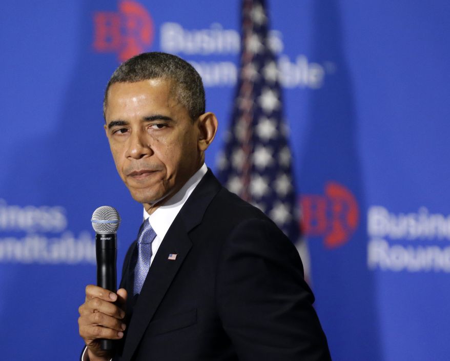 **FILE** President Obama speaks Dec. 5, 2012, about the fiscal cliff at the Business Roundtable, an association of chief executive officers, in Washington. (Associated Press)