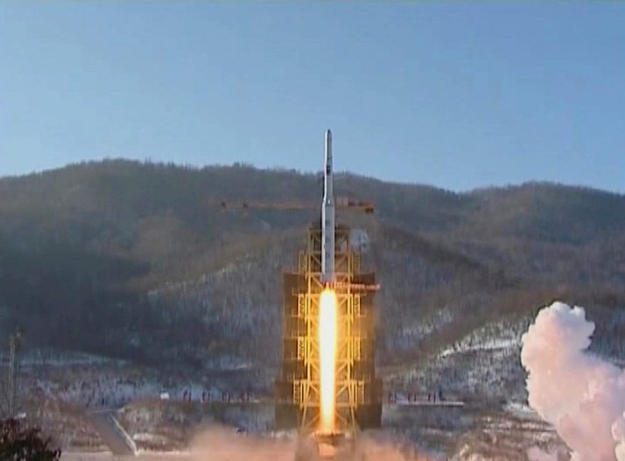 In this image made from video, a Unha-3 rocket is launched on the outskirts of Pyongyang on Dec. 12, 2012. A satellite that North Korea launched on board a long-range rocket is orbiting normally, South Korea said, following a defiant lift-off that drew a wave of international condemnation. (Associated Press/KRT via AP Video)