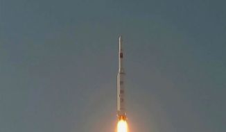 A North Korean Unha-3 rocket lifts off from the Sohae launching station in Tongchang-ri, North Korea, on Wednesday, Dec. 12, 2012. (AP Photo/KRT via AP Video)


