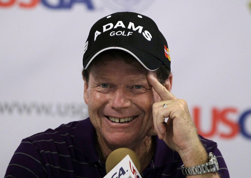 FILE - This July 11, 2012 file photo shows Tom Watson talking to the media at a press conference after completing a practice round at the U.S. Senior Open golf tournament at the Indianwood Golf and Country Club in Lake Orion, Mich. Golf Digest reported on its website Tuesday night, Dec. 12, 2012, that the PGA of America plans to pick Watson as the 2014 Ryder Cup captain. (AP Photo/Carlos Osorio, File)