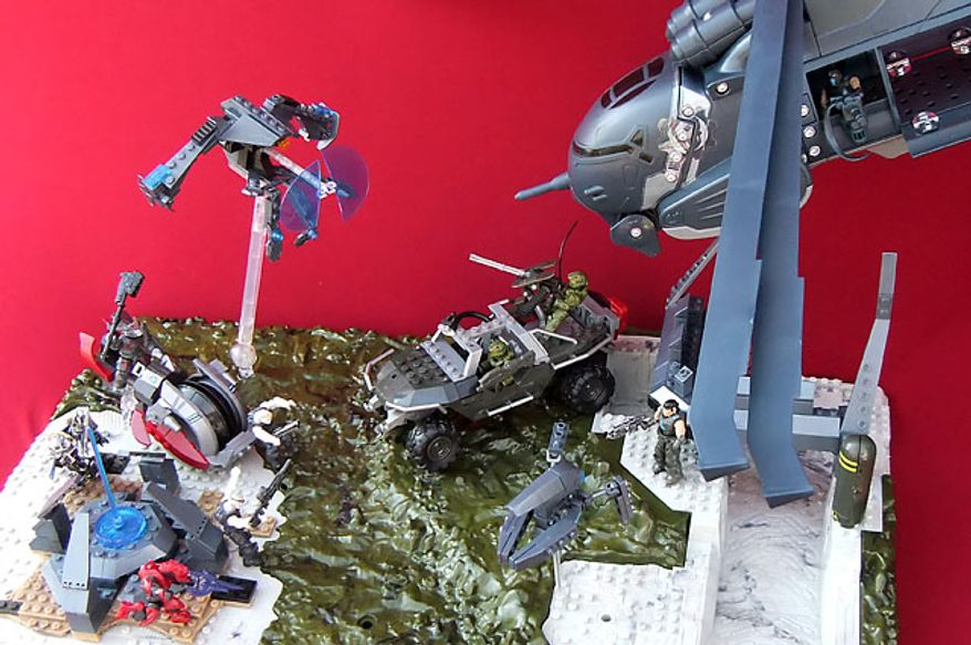 Gift ideas for the builders include Mega Bloks' Warthog Resistance and Halo: Battlescape III and Meccano's Gears of War: King Raven (Photograph by Joseph Szadkowski)