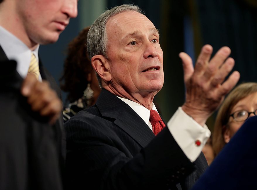**FILE** New York City Mayor Michael Bloomberg speaks at City Hall in New York on Dec. 17, 2012. (Associated Press)