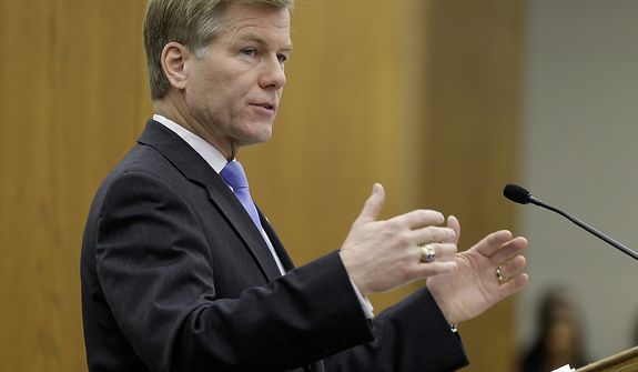 ** FILE ** Virginia Gov. Bob McDonnell gestures as he addresses a joint meeting of the House Appropriations and Senate Finance committees at the Capitol on Monday, Dec. 17, 2012, in Richmond. Mr. McDonnell delivered his 2013 budget proposals to the committees. (AP Photo/Steve Helber)