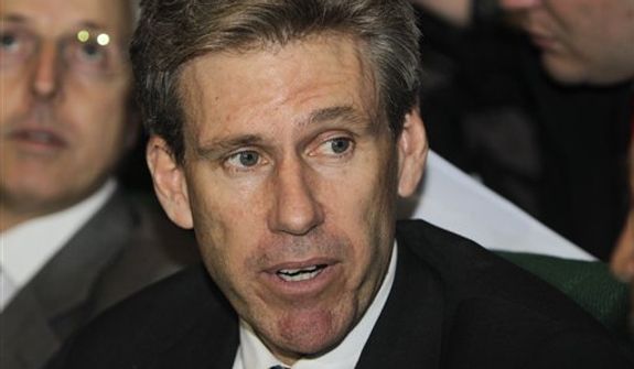 ** FILE ** U.S. envoy J. Christopher Stevens attends meetings on April 11, 2011, at the Tibesty Hotel in Benghazi, Libya, where an African Union delegation was meeting with Libyan opposition leaders. (Associated Press)