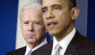 Vice President Joseph R. Biden listens as President Obama announces his assignment to head a task force to look into the causes of gun violence. Mr. Biden is to consult Cabinet officials and outside groups and submit proposals to the president by the end of January. (Associated Press)