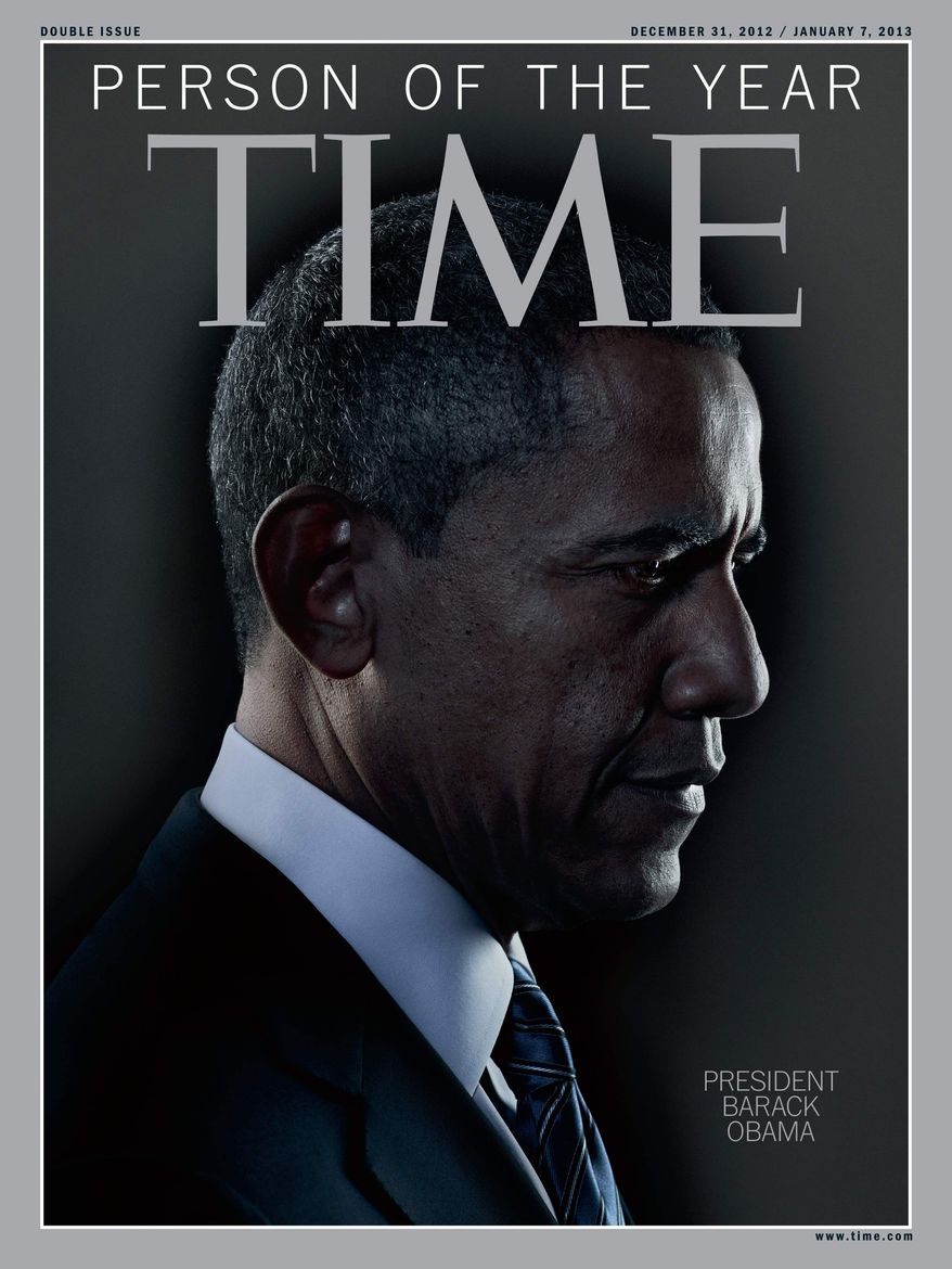 In this image released Wednesday, Dec. 19, 2012, in New York by Time Inc., President Barack Obama is Time Magazine's Person of the Year. The selection was announced Wednesday on NBC's "Today" show. (AP Photo/Time Magazine)
