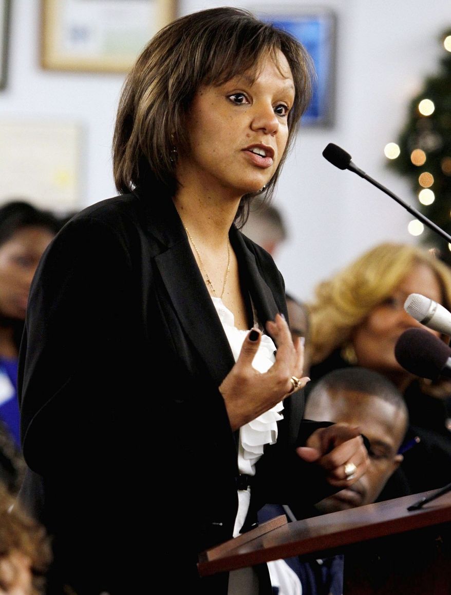 Democrat Robin Kelly speaks at a candidate presentation meeting in South Holland, Ill., on Saturday. The purpose was to nominate a candidate for the House seat vacated by Jesse L. Jackson Jr. The seat will be filled after a primary Feb. 26 and a special election April 9. (Associated Press)