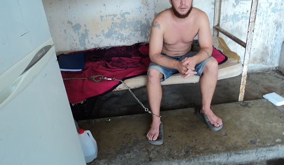 Former U.S. Marine Jon Hammar, who served combat tours in Afghanistan and Iraq, was arrested for illegally possessing an antique firearm even though he declared the gun to Mexican customs agents. He is shown here in a Mexican prison in Matamoros. (Photo courtesy of Olivia Hammar)