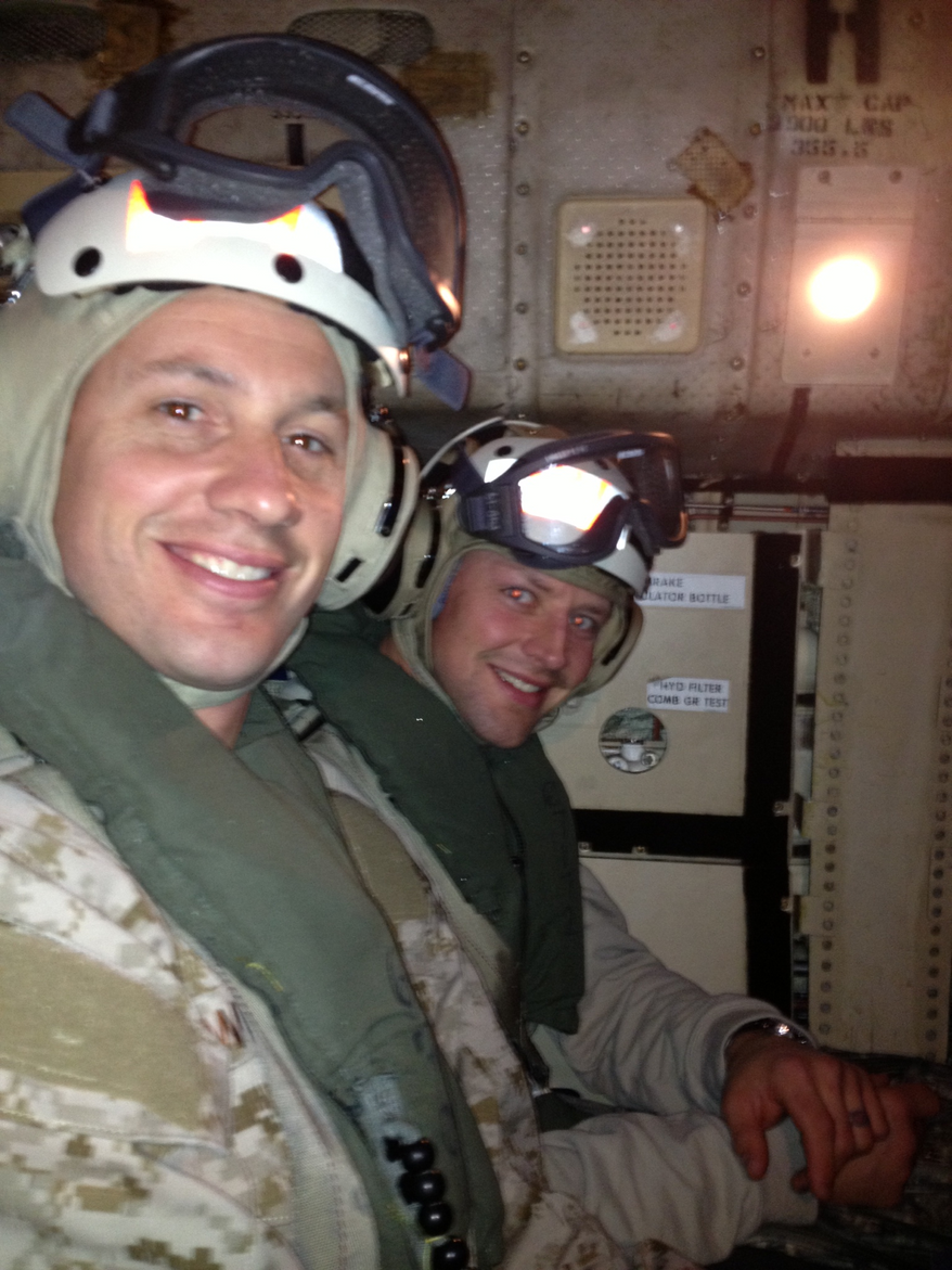 Matt Hendricks (right) called landing on an aircraft carrier in Bahrain one of his favorite parts of the USO Tour he went on. (Photo courtesy Matt Hendricks)