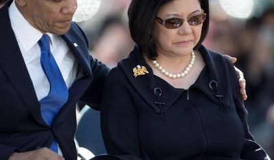 World War II veterans of the Army’s 422nd Regimental Combat Team for Japanese-Americans, of which Mr. Inouye was a member, were among the estimated 1,000 people at Sunday’s memorial. (Associated Press)