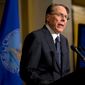 ** FILE ** Wayne LaPierre, executive vice president and CEO of the National Rifle Association, speaks during a news conference in Washington on Friday, Dec. 21, 2012, in response to the Newtown, Conn., school shooting the week before. The NRA, the nation&#39;s largest gun-rights lobby, is calling for armed police officers to be posted in every American school to stop the next killer &quot;waiting in the wings.&quot; (Associated Press)