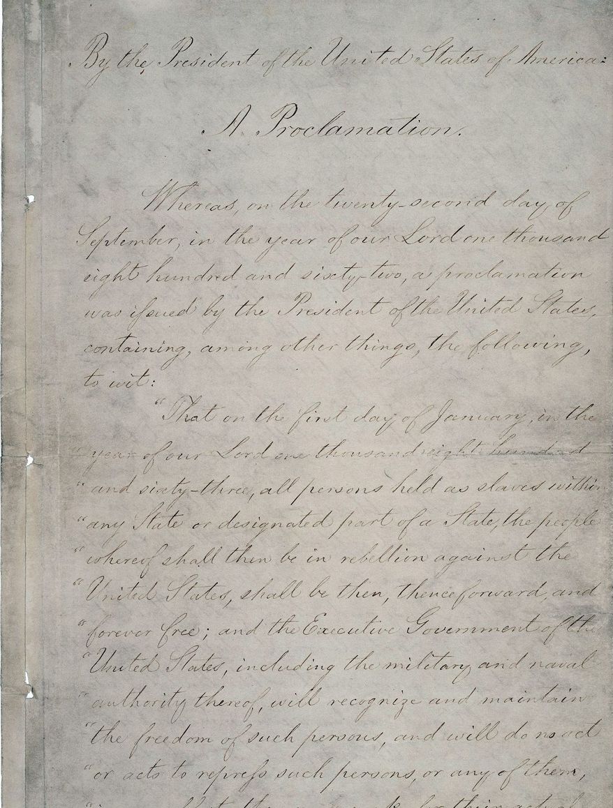 In celebration of the 150th anniversary of the Emancipation Proclamation, the National Archives will display the original document for a limited engagement beginning Sunday.