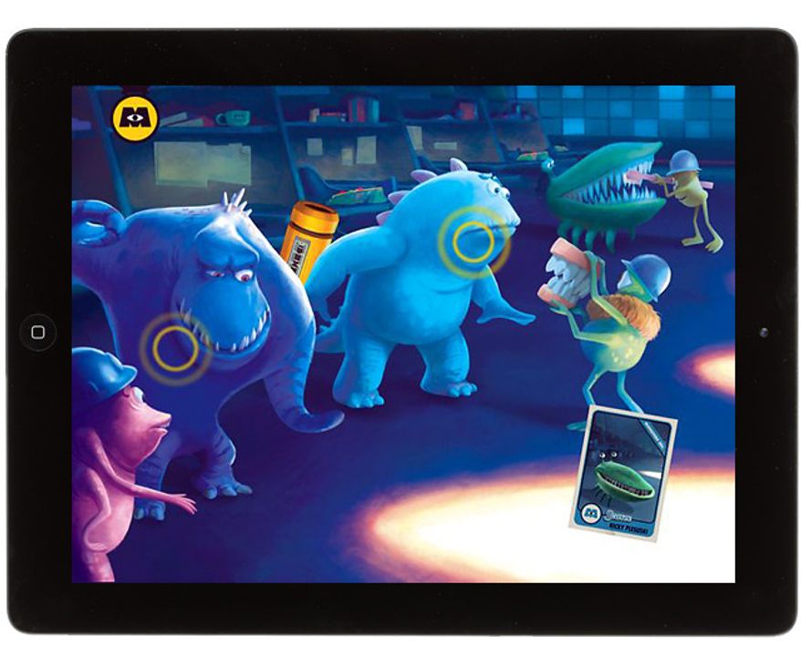 Monsters, Inc. Storybook Deluxe for the iPad features collectible Scare Cards and interactive hot spots on the full screen illustrations.