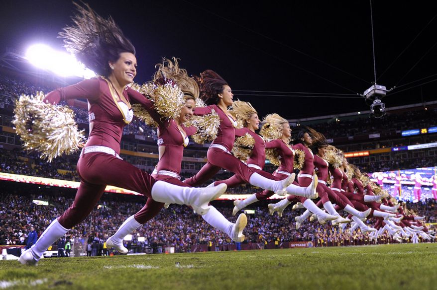 The Washington Redskins cheerleaders perform before the game at FedEx Field, Landover, Md., Dec. 30, 2012. (Preston Keres/Special to The Washington Times)