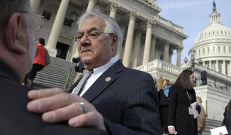Retiring Rep. Barney Frank, D-Mass. talks on Capitol Hill in Washington, Thursday, Jan. 3, 2013, prior to the start of the 113th Congress. Joseph Kennedy III is scheduled to be sworn in Thursday, replacing Frank. (AP Photo/Cliff Owen)