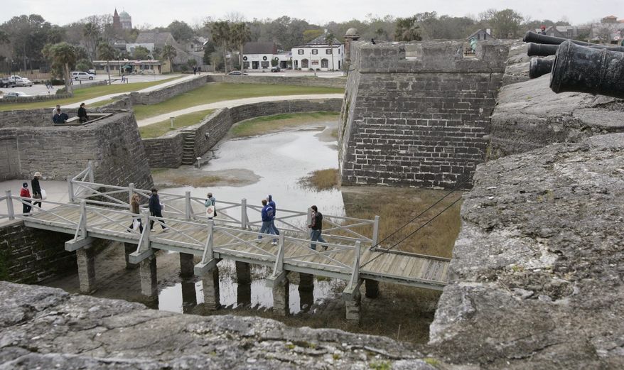 A statue of Spanish explorer Ponce de Leon is located at the foot of the Bridge of Lions in St. Augustine's Plaza de La Constitucion. (Associated Pres)