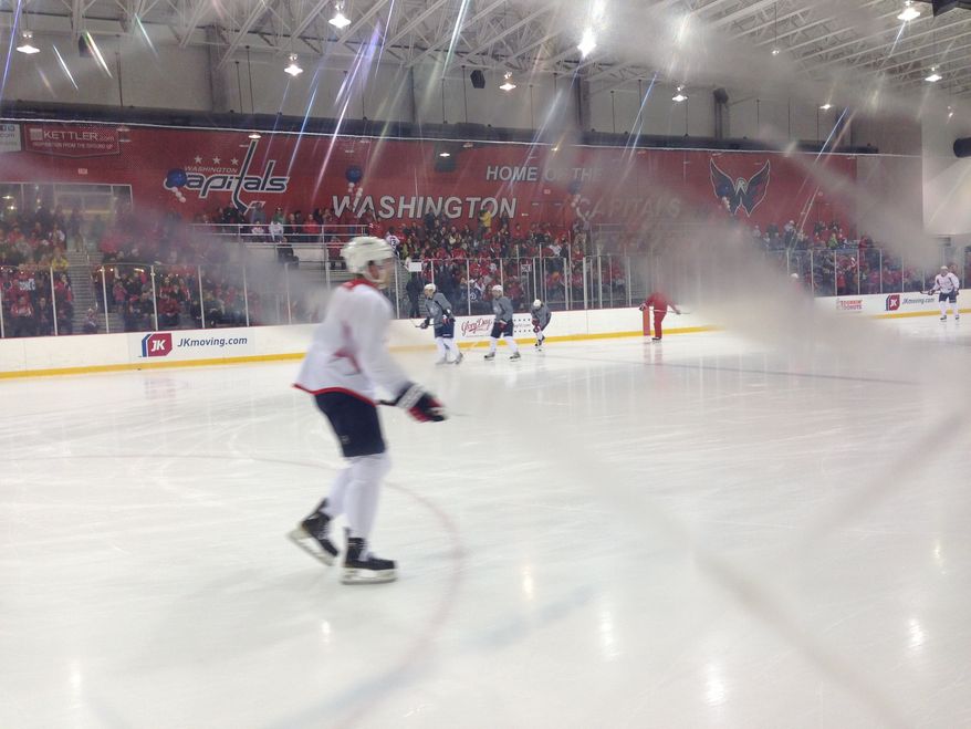 The Capitals began training camp Sunday in front of a packed house. (Stephen Whyno / The Washington Times)